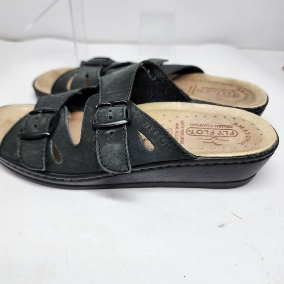 Fly Flot Womens Size 8  Leather Upper Anti-Shock Black Sandals - Picture 11 of 12